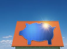 Piggy bank shaped solar panel on a roof